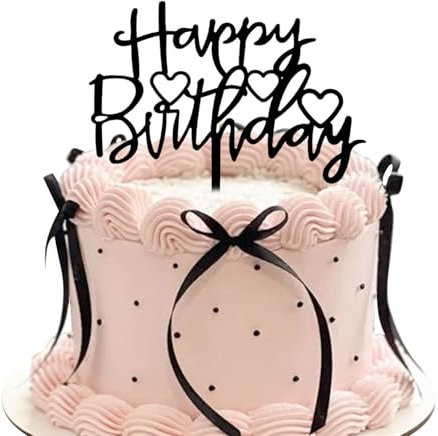 LunarCharm 20 pezzi di decorazioni per torta con fiocco e cartello Buon Compleanno, festa a tema Coquette, decorazione vintage per torta nera per torte a forma di cuore torte vintage