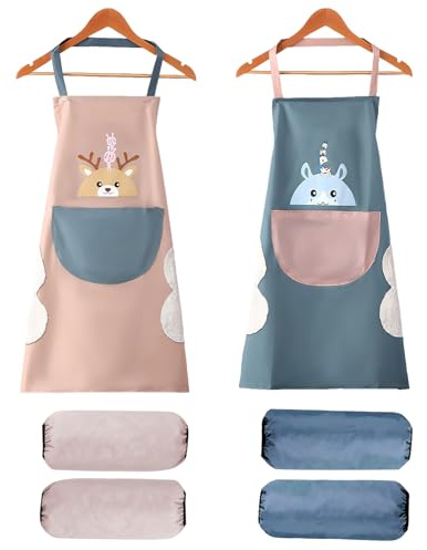 2er Set Kochschürze,Mit 2 Paia Di Manicotti Impermeabili Küchenschürze Damen,Wasserfest Und Schmutzabweisend Schürze,Mit Taschen Und Ärmeln,Abwischbar,Unisex,Sehr Gut Geeignet Für Küche,Garten,Restaur