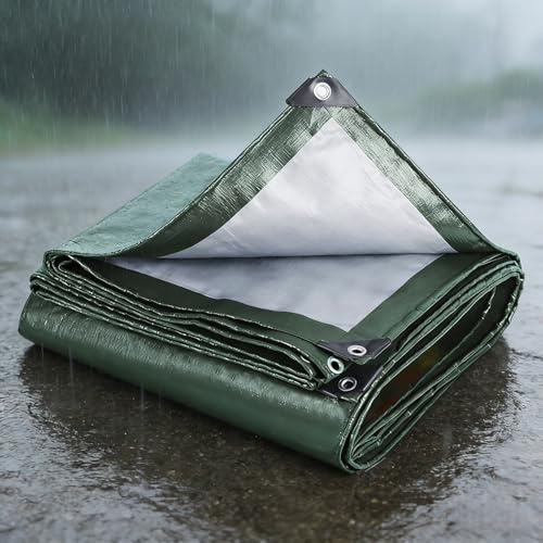 Lona para Exteriores 560 x 700 cm Reforzada Antidesgarro Impermeable Lona Remolque con Ojales Duradera Multiusos para Muebles Jardín Piscina Coche Gris, Verde