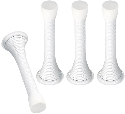 4 Pack Wall Mounted Spring Door Stops, Heavy Duty Door Stoppers with Rubber Buffer, Rust Resistant Noise Cancelling Door Stop for Wall Protection, White - Easy Install Door Stopper for Home Office
