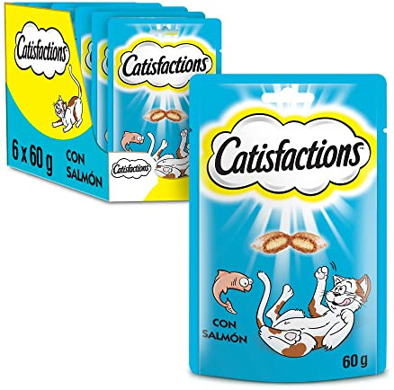 CATISFACTIONS Friandises pour Chat et Chaton Saveur Saumon - Lot de 6 Sachets 60g - Croquantes à l'Extérieur Tendres à l'Intérieur - Idéal pour Partager un Moment de Complicité