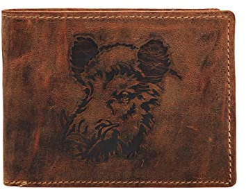 Greenburry Vintage Lederbörse Leder Portemonnaie mit Wildschwein Motiv braun