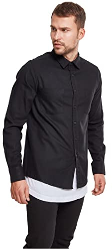 Urban Classics Men's Checked Flannel Shirt Casual Button-Down Shirt, Longsleeve Dress Shirt with Forearm Buttons, Regular Fit, 100% Flannel Yarn blk/blk M