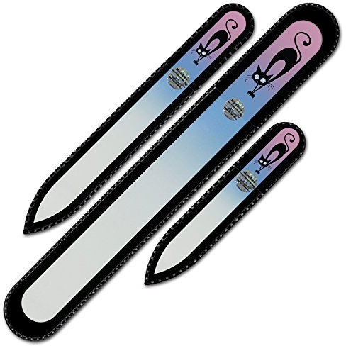 Mont Bleu Set of 3 Cats Crystal Nail Files hand decorated with crystals from Swarovski® - Hand Made, Czech Tempered Glass, Lifetime Guaranty