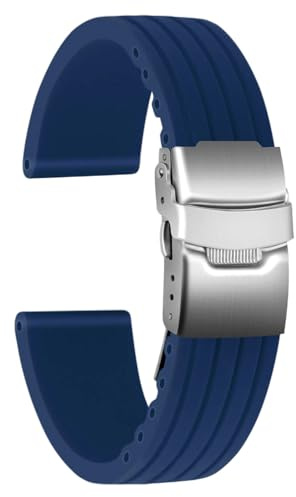 ULLCHRO Cinturini Orologi Impermeabile Orologi Bracciale Donna Uomo Stripe Pattern - 16mm, 18mm, 20mm, 22mm, 24mm Gomma Cinturino Orologio Acciaio inossidabile Fibbia Deployante (22mm, blu)