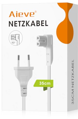 AIEVE 35cm Netzkabel Stromkabel 90° rechtwinkliges Kabel Eurostecker C7 kompatibel mit SONOS Play:1 One SL und SONOS ONE WLAN Lautsprecher (grau-weiß,EU Stecker,Kurz)