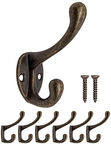 Fuxxer 6x Antike kleine Wandhaken aus Eisen, Garderoben- & Handtuchhaken im Messing-Bronze Design