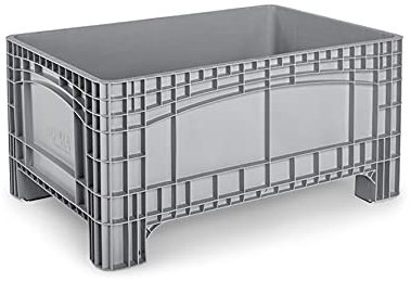 Palettenbox 1200x800x580mm, Boxfabrik NOAH L, Großbehälter, Umzugsbehälter, Transportbox, Kunststoffbehälter, Containerwagen, Transportwanne, Made in Germany (Grau, Füße + Scharnierdeckel)