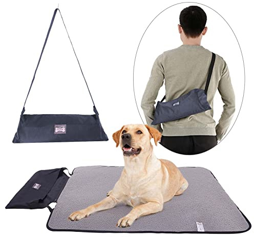 ROZKITCH Outdoor Pet Dog Pad 39x28 Portable Reversible Waterproof Sleeping Mat - Reusable Machine Washable Easy to Clean & Carry for Camping Travel - Sherpa for Small Medium Large Dogs Black