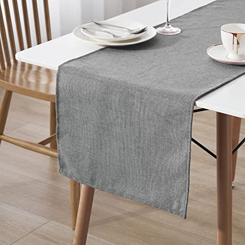 Decomira Tischläufer wasserabweisend Leinen-Optik - Fleckschutz, abwaschbar - Als Garten-Tischdecke Outdoor für Esstisch - Dunkelgrau - 40x180 cm