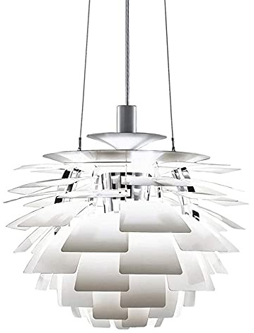 Modern stor hängande lampkula, vit tallkottar Lampskärm i bollform gjord av kronblad kronärtskocka och i designstil för upphängning och hängande (Färg: Vit-38cm)