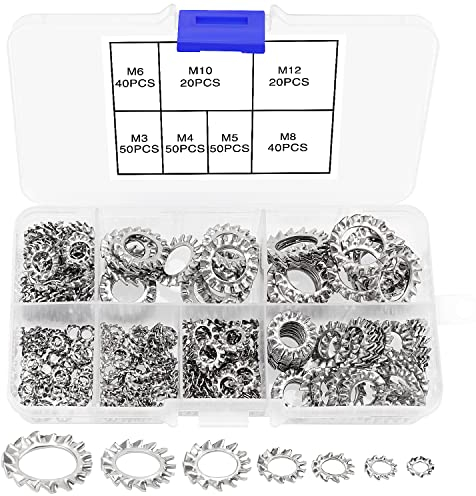 VooGenzek 270 Pièces Dent Externe Étoile Rondelles, 7 Tailles M3 à M12