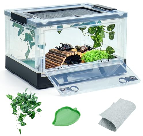 Binano Foldable 16 Reptile Terrariums, Snake Tanks, and Enclosures for Bearded Dragons, Iguanas, Lizards, Crested Geckos -Clear Views, Portability, High-Temperature Resistant Iron Mesh Ventilation