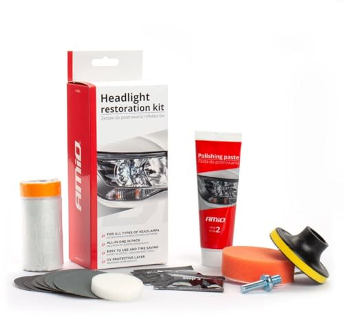 AMiO Kit de Pulido de Faros Restauración Set - Recuperar el Brillo de Faros Gris