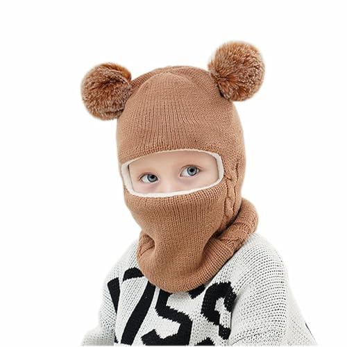 AYPOW Bonnet Cagoule Chaud d'Hiver pour Bébé Enfant de 1 à 6 Ans, Ensemble Chapeau Écharpe Multifonction Thermique Coupe-Vent pour Filles Garçons Tout-Petits, Chapeaux Masque Tricoté Doublé en Polaire