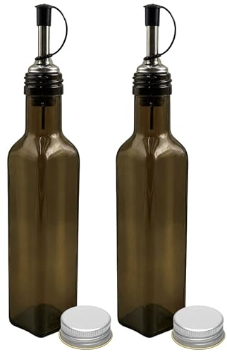 Devitre Lot de 2 bouteilles d'huile en verre de 250 ml avec couvercle, bec verseur en acier inoxydable et étiquettes