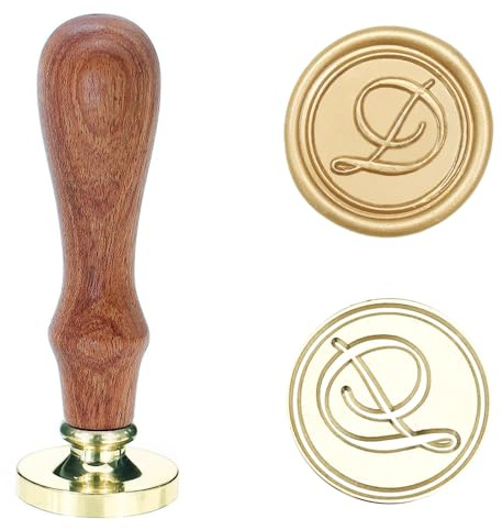 Poemluve Vaxsigillstämpel bokstav D initial försegling retro monogram vax stämpel med trähandtag klassisk tätning för bröllopsinbjudningar, kuvert, presentförpackning, tackkort (senare D)