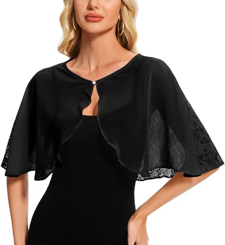 Atxnn Womens Shrugs Chiffon Bolero Cardigans Floral Lace Sheer Cropped Cardigan Open Front Lightweight Top Casual Elegant Evening Wedding, Black