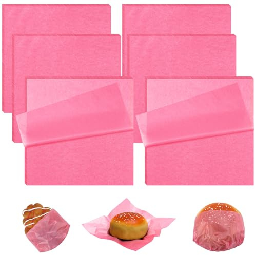 Estune 240 Pcs 7 x 7 Inch Deli Paper Sheets Sandwich Dry Wax Paper Oil Proof Food Basket Liners Food Wrapping Sheets for Bread, Party, Picnic, Festival, BBQ (Pink)