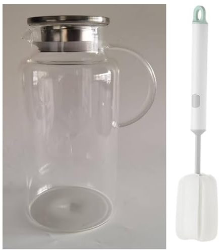 NiHome Jarra de cristal de 2 litros con tapa, resistente al calor, de vidrio de borosilicato con boquilla