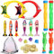 Tatxmalv 27 Pezzi Giocattoli Immersioni, Giocattoli da Piscina per Bambini, Set di Giochi Subacquei con Anelli per Immersioni, Banditi Siluri, Sirena, Giocattoli alghe, Gemma, Borsa di Stoccaggio