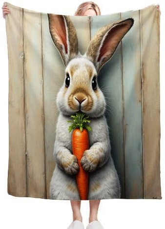 Gumntun Mantas Cama 150-220x240 cm Conejo Blanco, Elegante Manta de Estampado para Cama, Super Caliente Mullida Frazada de Peluche para Ideas de Regalo