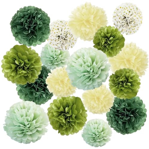 17 Pezzi Fiori Di Carta Giganti E Ventilatori Di Carta, Verde Decorazioni Battesimo, Addobbi Compleanno, Fiori Giganti per Allestimenti per La Casa, Cerimonie Di Nozze, Matrimonio, Compleanno