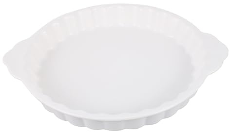 Alipis Bandeja Cerámica para Horno con Asas Dobles Antiquemaduras Fuente Redonda Blanca Resistente al Calor Práctica para Hornear y Servir Cocina
