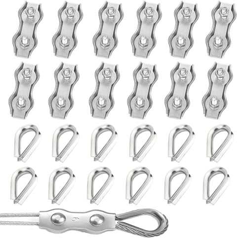 Drahtseilklemmen 24 Stück Duplex Klemme 3mm Und Kauschen 3mm， 304 Drahtseilklemmen Kabelklemmen Für Drahtseil Stahlseil Wäscheleinenspanner Markise Fixiert