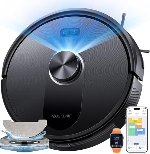 Proscenic Q10 Robot Aspirador 8000 Pa/200Min Autonomía con Fregado, Navegación LIDAR, Adaptación Alfombras, por App/Voz/Control Remoto/Apple Watch para Suelos, Alfombras y pelos de Mascotas