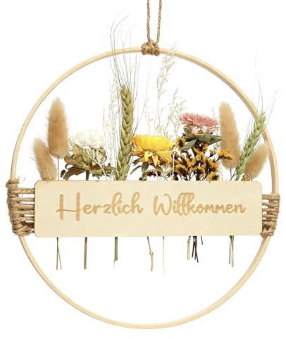 Trockenblumenkranz,25 * 25cm Willkommen Türkranz Deko Sommer