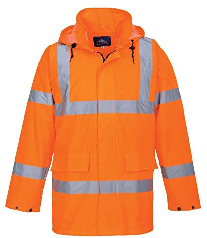 Portwest S160 Veste de pluie Lite Bande Réfléchissante Imperméable à L'eau | Orange, M, EN ISO 20471 Classe 3, UPF 40+, Capuche Enroulable, 2 Poches, Finition Déperlante sur le Tissu, Lavable en Machine