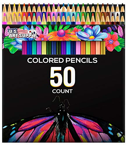U.S. Art Supply 50 Piece Adult Coloring Book Artist Grade Colored Pencil Set -Vibrant Colors, Smooth Art Drawing, Sketching, Shading, Blending - Fun Activities for Students, Beginners, All Ages