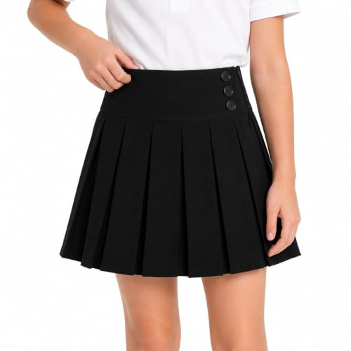Bienzoe Niña Escolar Uniforme Faldas: Niños Ajustable Cintura Plisada Danza Falda 14 Negro