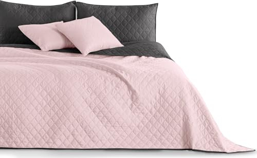 DecoKing 32862 Tagesdecke 170 x 210 rosa Graphit anthrazit grau Axel