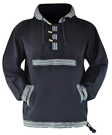 virblatt - Mexican Poncho Men | 100% cotton & Reversible | Mens Poncho Hooded Baja Hoodie Winter Pancho warm Cape Cowboy Big and Tall - Arriba black L-XL