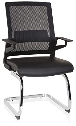 hjh OFFICE 732105 Besucherstuhl Inventor V PRO Kunstleder/Netz Schwarz Stuhl Freischwinger mit Lordosenstütze