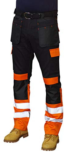 Prime Mens Work Trousers Reflective Tape Cargo Combat Army Trousers