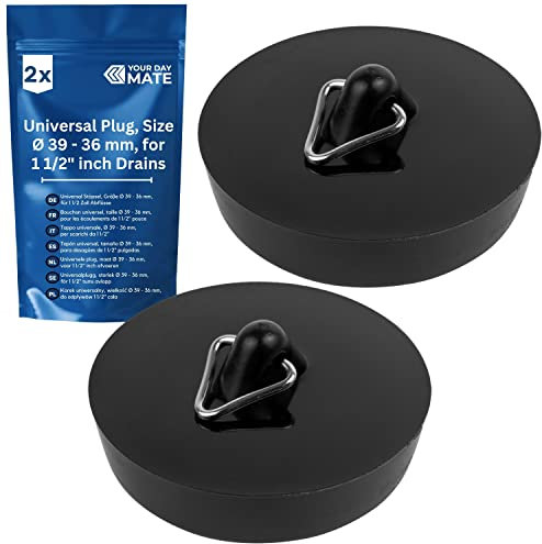 Tappo universale, per lavello, Set da 2, tappo per lavandino, per scarichi da 1-1/2“, da 39 a 36 mm, tappo di scarico per vasca, tappo per lavandino di ricambio, nero, gomma