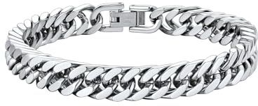 ChainsHouse Stainless Steel Curb Chain Bracelet for Men 8mm 19cm Rapper Cuban Wrist Chain Bracelet