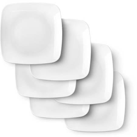 DELLING Appetizer Plates - 6.5 in Ceramic Small Plates for Dessert -Square Serving Plates - White Kitchen Dinnerware Dishes Set for Snacks, Appetizer, Side Dishes- Serving Platter Set of 6