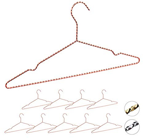 Relaxdays Set 10 Grucce Appendiabiti, Stampelle in Filo Metallico per Giacche & Camicie, Salvaspazio, L: 42 cm, ramato, Ferro