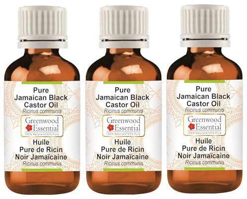 Greenwood Essential Pure Jamaican Black Castor Oil (Ricinus communis) Cold Pressed 100ml x 3 (10 oz)