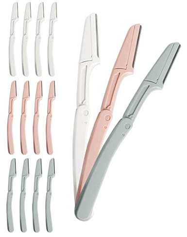 Eyebrow Razors for Women, 15 Pcs Safe Dermaplane Razor, Dermaplaning Tool for Face, Foldable Eyebrow Razor for Women and Men that Helps Smooth the Skin, 3 Colors