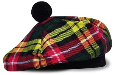 Skotsk Tam o' Shanter-hatt, traditionell skotskrutig mössa med pompom, platt akrylkeps, en storlek passar de flesta, one size