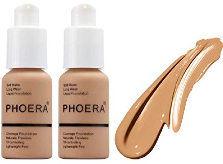 ABRUS® Phoera Foundation, Full Coverage Foundation, Concealer Foundation, volle Abdeckung, makellose Creme, glatt, langanhaltend, 30 ml, Phoera 24HR Matte Oil Control Concealer (105 Sand), 2 Stück