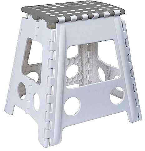 AC - Taburete Plegable - Fabricado en PVC - Multiusos de plástico Resistente y Duradero. Ideal para escuelas, guarderías u hogar. - 29 x 22 x 39 cm – Blanco