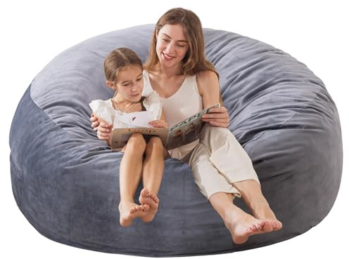EDUJIN Large Bean Bag Chair, Memory Foam Bean Bag Chairs for Adults with Filler Included, Ultra Soft Dutch Velvet Fabric, Bean Bag for Living Room - 3 Foot, Grey