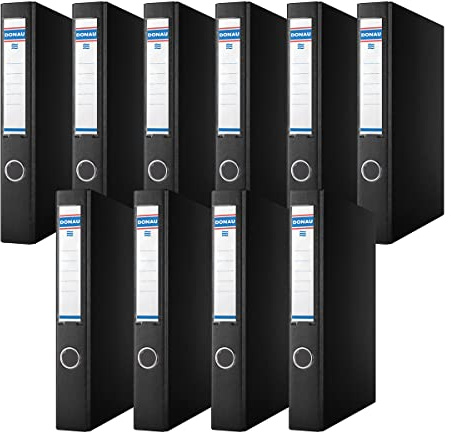 DONAU 3932001PL-01 Ringbuch/Schwarz | 2-D-Ring-Mechanik 30mm DIN A4 Ringordner Pappe/Kunststoff | Aus 1,9 mm dickem Karton mit öko PP 100µ | 10er Packung