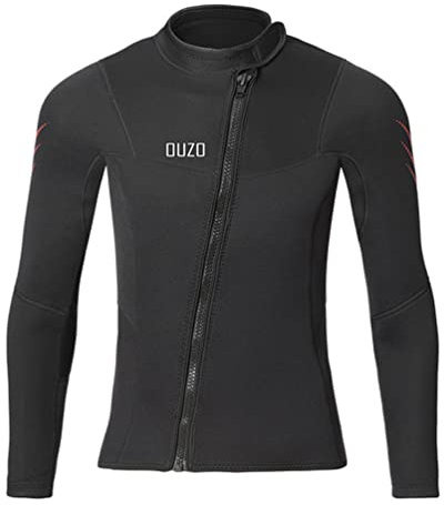 YuanDiann Homme Veste de Plongée 3MM Néoprène Combinaison de Plongée Top Snorkeling Surf Stretch Fermeture éclair Avant Manches Longues Chaud Confortable Vetement Plongée Noir Top L